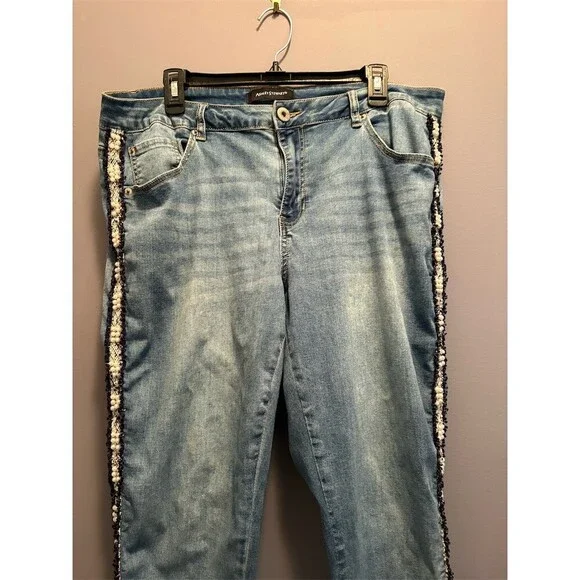 Ashley Stewart Jeans Womens Plus Size 16 Blue Skinny Pearl Beaded Stripe - Picture 2 of 9